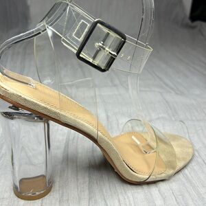 CUSHIONAIRE Nellie Acrylic Column High Heel Strappy Open Toe Clear Sexy Prom 8.5